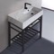 Modern Marble Design Ceramic Console Sink and Matte Black Base, 32